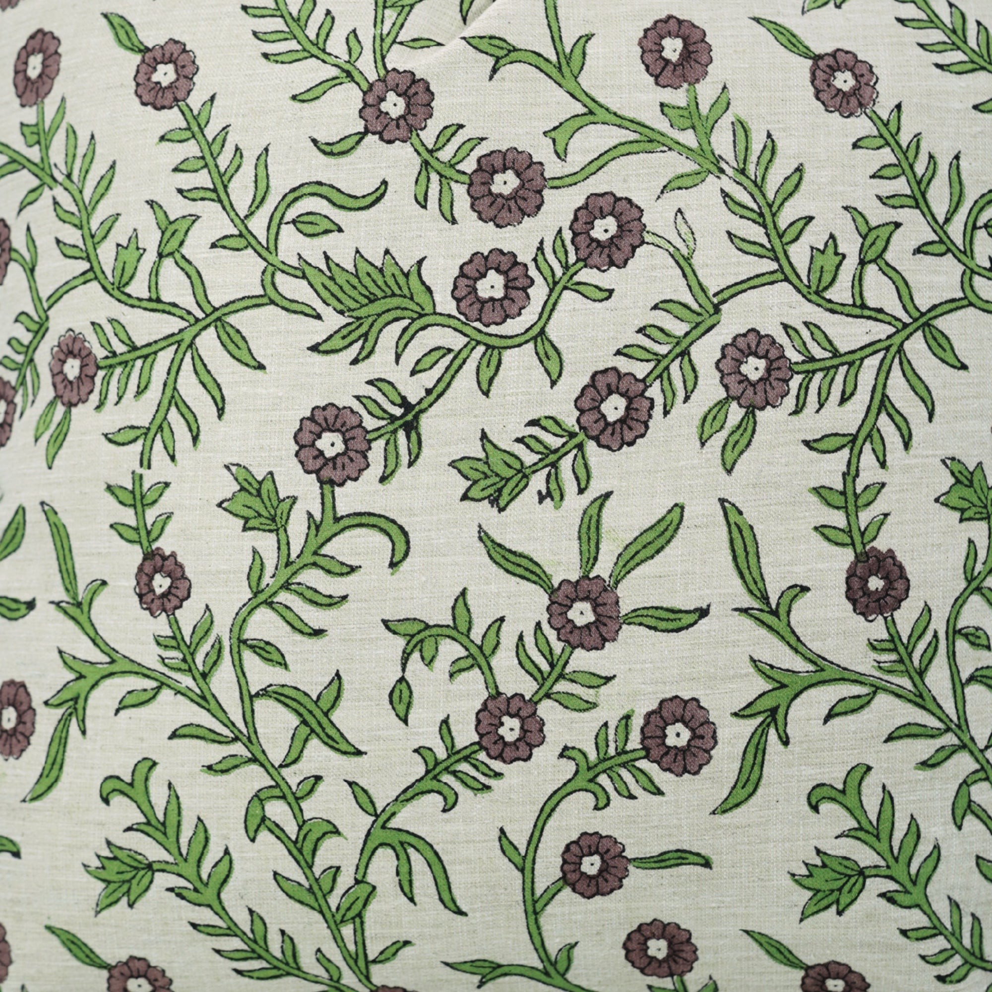 Purple and Green Leaf Printed Throw Cushion for Indoor Décor in Linen Blend – Shehjan Design