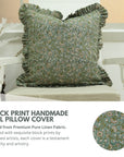 Handmade Floral Design Block Printed Pure Linen Frill Pillow Cover - Himachal
