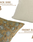 Block Printed Floral Throw Pillow Cover For Sofa/Couch Or Bed in Pure Linen - Nayab