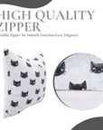 Handcrafted Blue & Black Kitty Cushion Cover on Thick White Cotton for Farmhouse Decor with Invisible Zipper