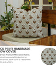 Handmade Block Patterned Print in Spanish Gray & Brown Elegant Floral Thick Linen Cushion Case - Kirti
