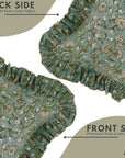 Handmade Floral Design Block Printed Pure Linen Frill Pillow Cover - Himachal