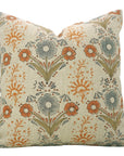 Handblock Printed Orange Floral Lumber Pillow Cover in Durable Thick Linen - Vanshika By Fabdivine