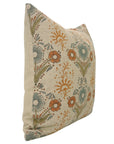 Handblock Printed Orange Floral Lumber Pillow Cover in Durable Thick Linen - Vanshika By Fabdivine