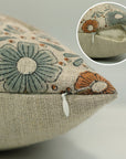 Handblock Printed Orange Floral Lumber Pillow Cover in Durable Thick Linen - Vanshika By Fabdivine