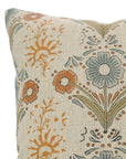 Handblock Printed Orange Floral Lumber Pillow Cover in Durable Thick Linen - Vanshika By Fabdivine