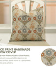 Handblock Printed Orange Floral Lumber Pillow Cover in Durable Thick Linen - Vanshika By Fabdivine