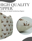 Handmade Block Patterned Print in Spanish Gray & Brown Elegant Floral Thick Linen Cushion Case - Kirti