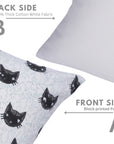 Handcrafted Blue & Black Kitty Cushion Cover on Thick White Cotton for Farmhouse Decor with Invisible Zipper
