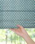 Handblock Printed Bluish Floral Pure Linen Window Covering Boho Bloom Roman Shade For Home Decor - PINKCITY