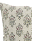 Linen Blend Indoor Pillow Cover Hand Block Printed Pink and Gray Floral with Invisible Zipper