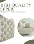 Linen Blend Indoor Pillow Cover Hand Block Printed Pink and Gray Floral with Invisible Zipper