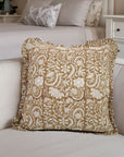 Designer Block Printed Thick Cotton White Frill Pillow Cover - Kundanvan