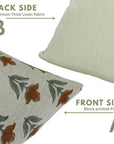Hand Block Printed Brown & Gray Thick Linen Pillow Cover For Farmhouse & Living Room - Tulip