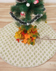 Block Printed Pure Linen Decorative Green Leaf Floral Print Christmas Tree Skirt Indian Holiday Decor - Jaisalmer