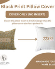 Block Printed Floral Throw Pillow Cover For Sofa/Couch Or Bed in Pure Linen - Nayab