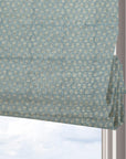 Handmade Gray Floral Block Printed Roman Shade in Thick Linen Blackout Window - Tulsi Buti