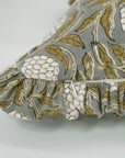 Block Printed Floral Pure Linen Frill Pillow Cover - Meraki
