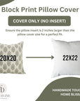 Linen Blend Indoor Pillow Cover Hand Block Printed Pink and Gray Floral with Invisible Zipper