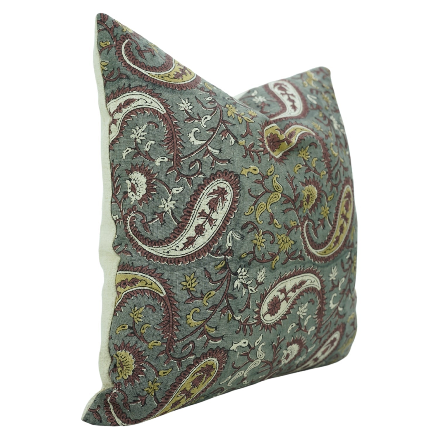 Artisan Block Printed Chocolate Brown Floral Throw Pillow/Cushion Cover in Pure Linen – Kiara