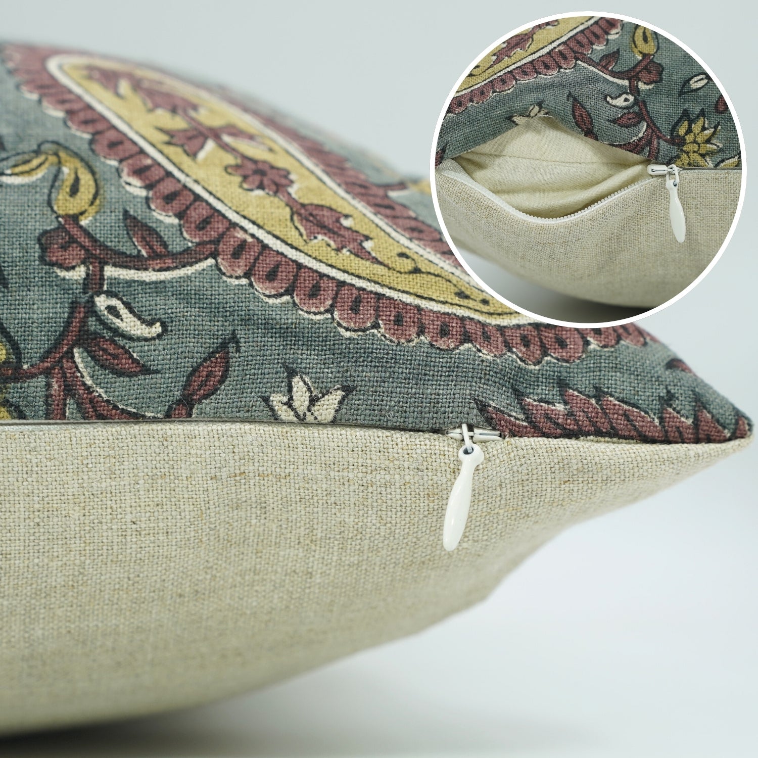 Artisan Block Printed Chocolate Brown Floral Throw Pillow/Cushion Cover in Pure Linen – Kiara