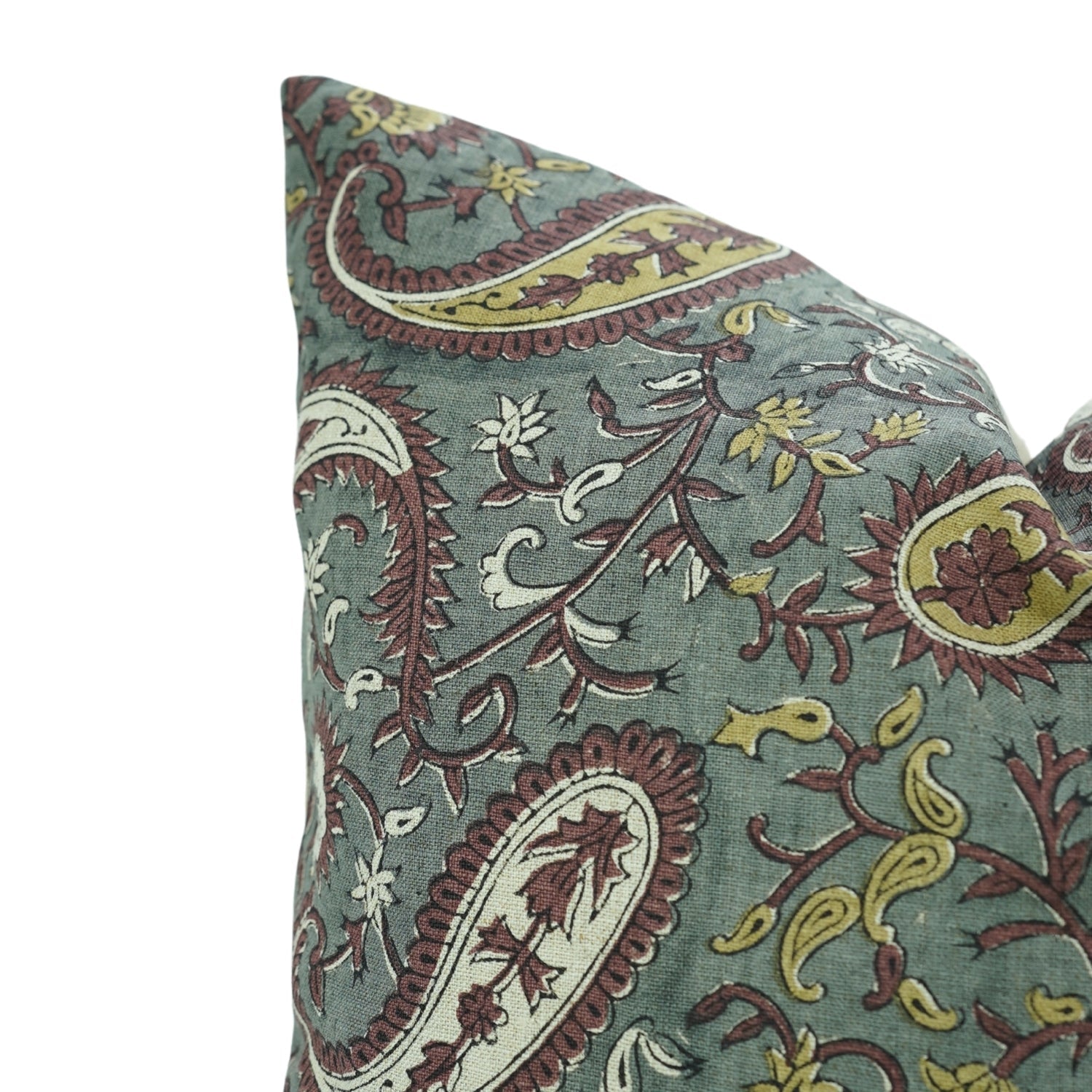 Artisan Block Printed Chocolate Brown Floral Throw Pillow/Cushion Cover in Pure Linen – Kiara