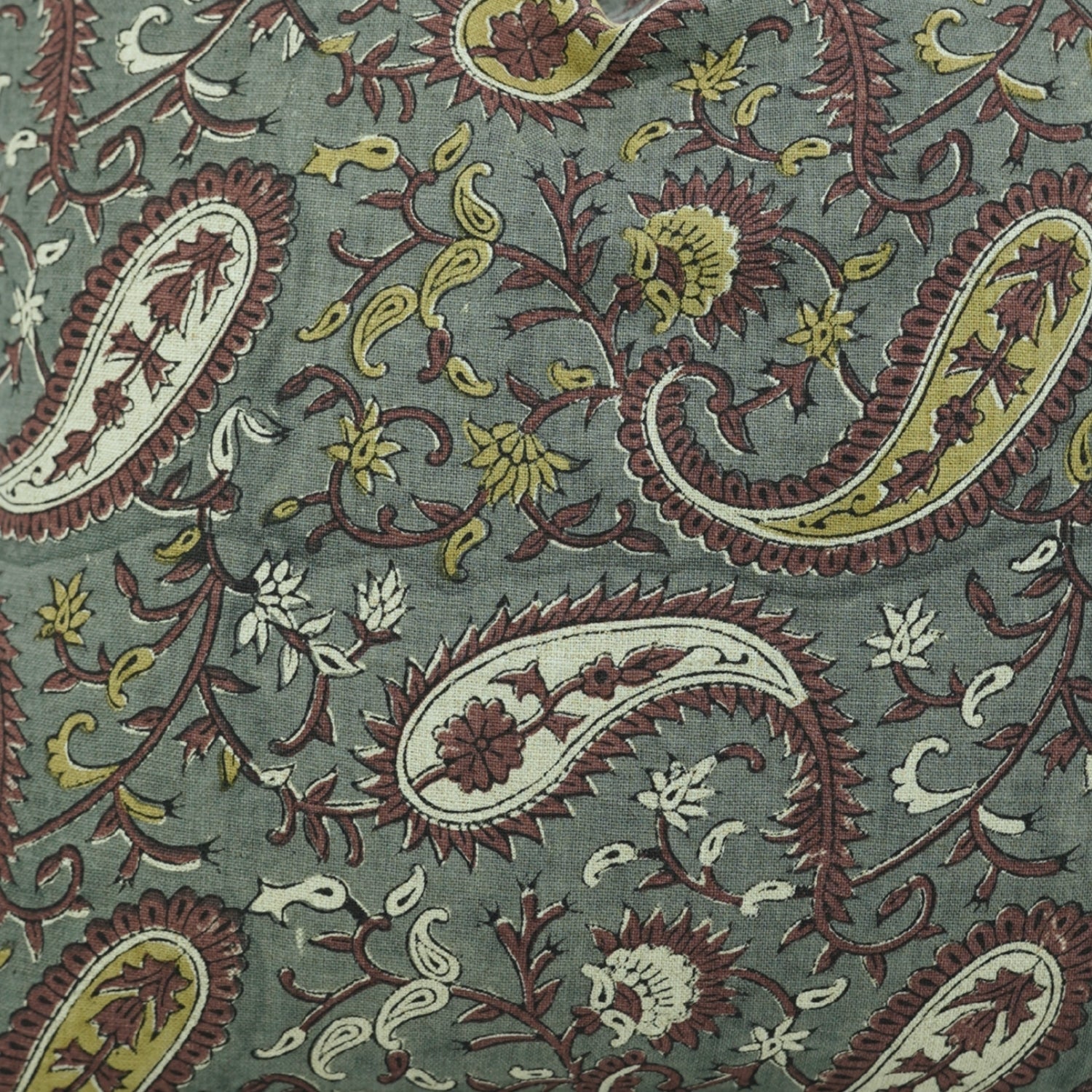 Artisan Block Printed Chocolate Brown Floral Throw Pillow/Cushion Cover in Pure Linen – Kiara