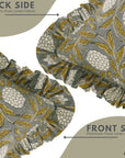 Block Printed Floral Pure Linen Frill Pillow Cover - Meraki