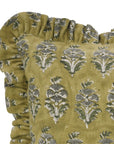 Block Printed Floral Living Room Thick Linen Frill Pillow Cover - Mor Mokut