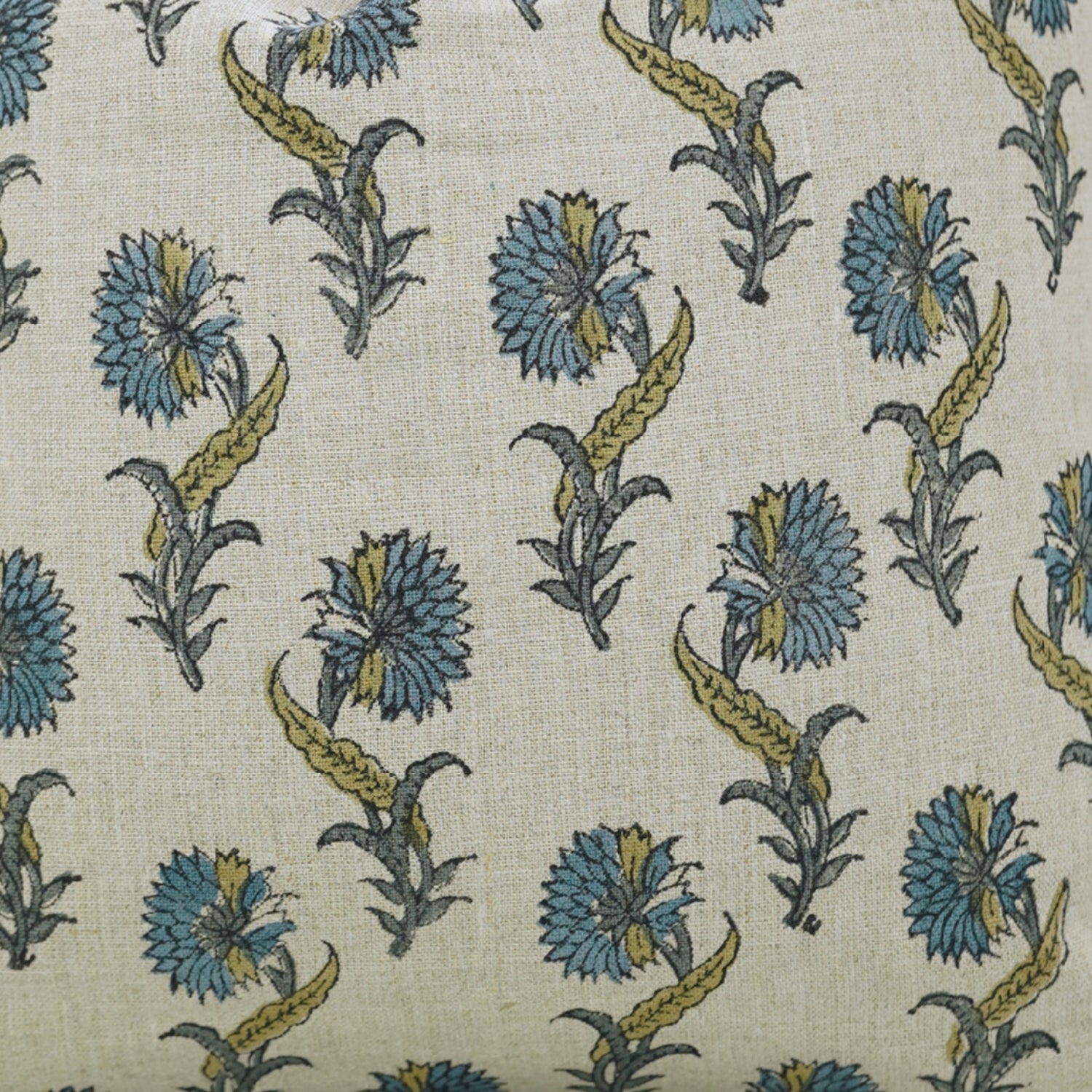 Handcrafted Blue Floral Boho Throw Pillow Cover with Knife Edges in Pure Linen - Daffodil Design