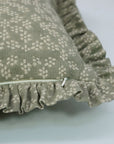 Block Printed Floral Pure Linen Frill Pillow Cover - Ola Vrishti