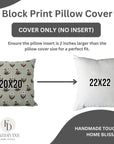 Handmade Block Patterned Print in Spanish Gray & Brown Elegant Floral Thick Linen Cushion Case - Kirti