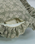 Block Printed Floral Pure Linen Frill Pillow Cover - Ola Vrishti
