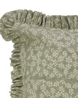 Block Printed Floral Pure Linen Frill Pillow Cover - Ola Vrishti