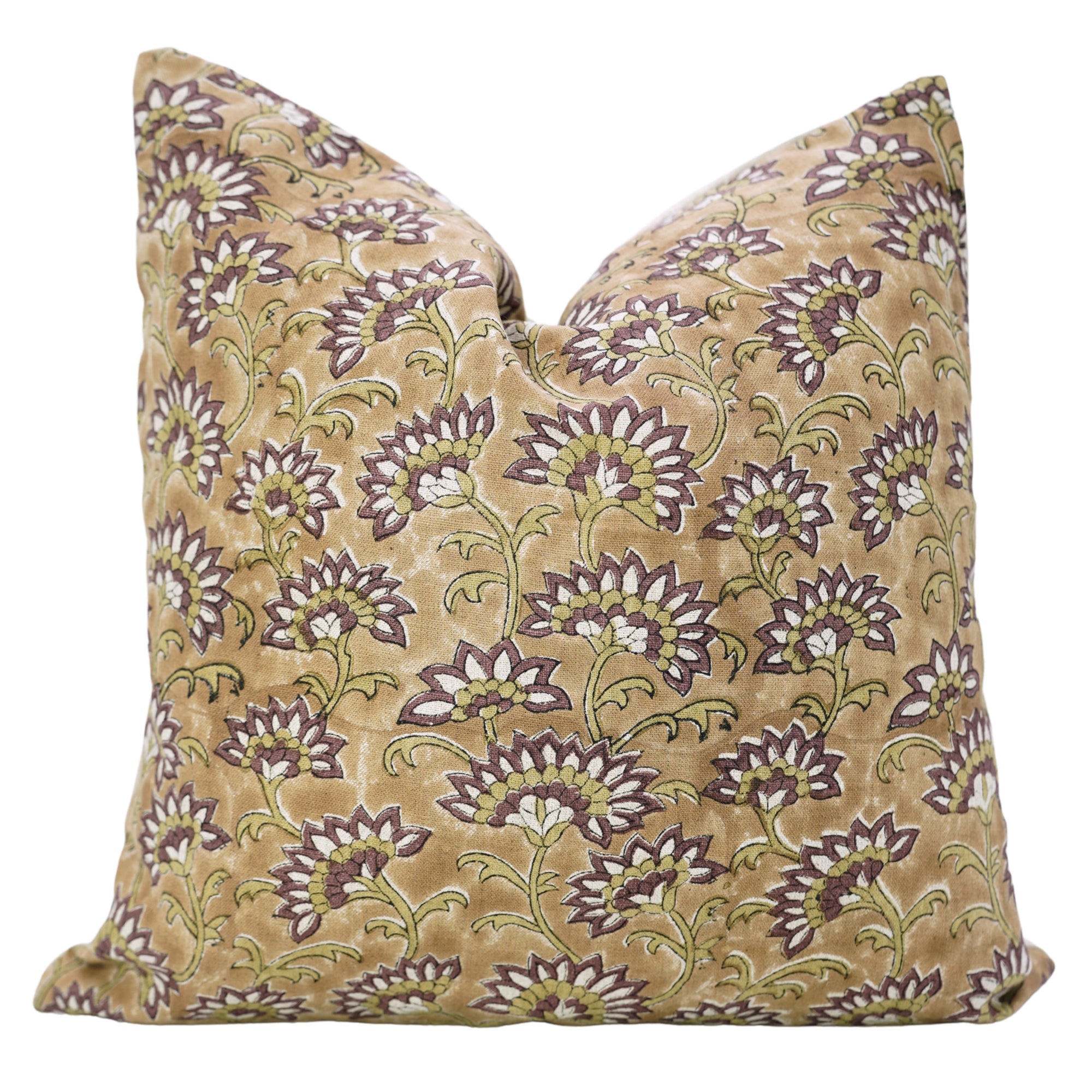Handcrafted Chocolate Brown and Green Floral Boho Cushion Cover in Pure Linen – Rajnigandha