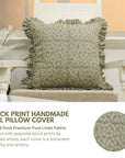 Block Printed Floral Pure Linen Frill Pillow Cover - Ola Vrishti