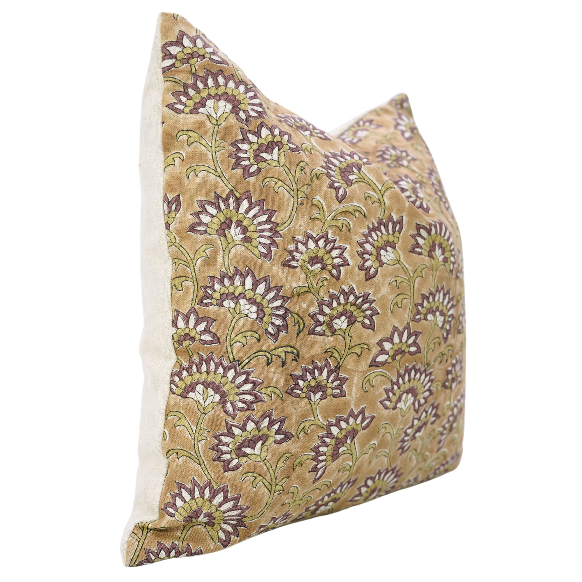 Handcrafted Chocolate Brown and Green Floral Boho Cushion Cover in Pure Linen – Rajnigandha