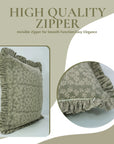 Block Printed Floral Pure Linen Frill Pillow Cover - Ola Vrishti