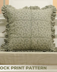 Block Printed Floral Pure Linen Frill Pillow Cover - Ola Vrishti