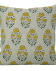 Indian Printed Handmade Mustard and Green Floral Premium Thick Linen Cushion Cover - Mayra