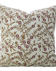 Handmade Throw Pink & Green Floral Block Printed Thick Linen Boho Pillow Case For Living Room - Shehjan