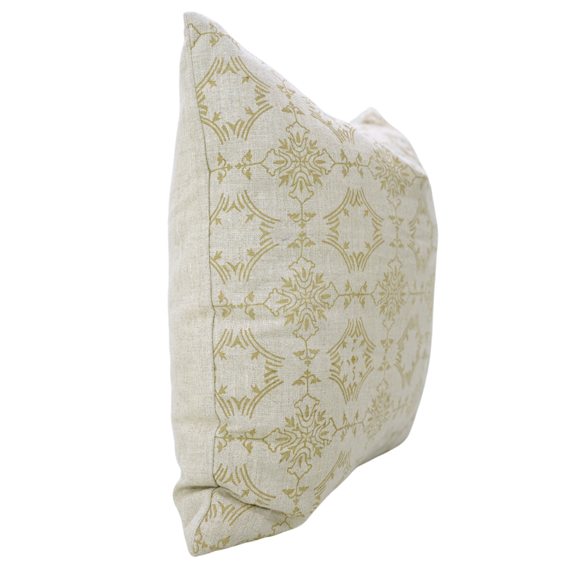 Handmade Printed Light Yellow Floral Boho Throw Pillow Case/Cover in Pure Linen – Chakravyuh