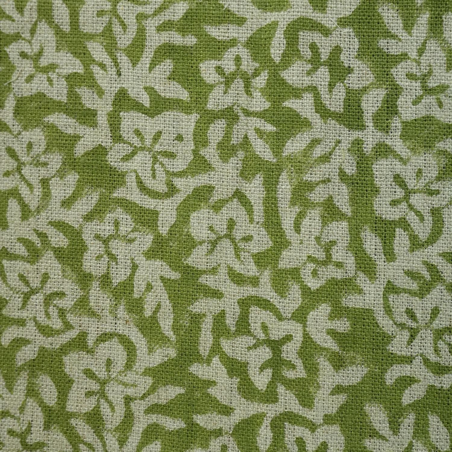 Block Printed Green Floral Roman Shade Boho Window Blind in Thick Linen for Cozy Natural Home Decor - Nidhivan