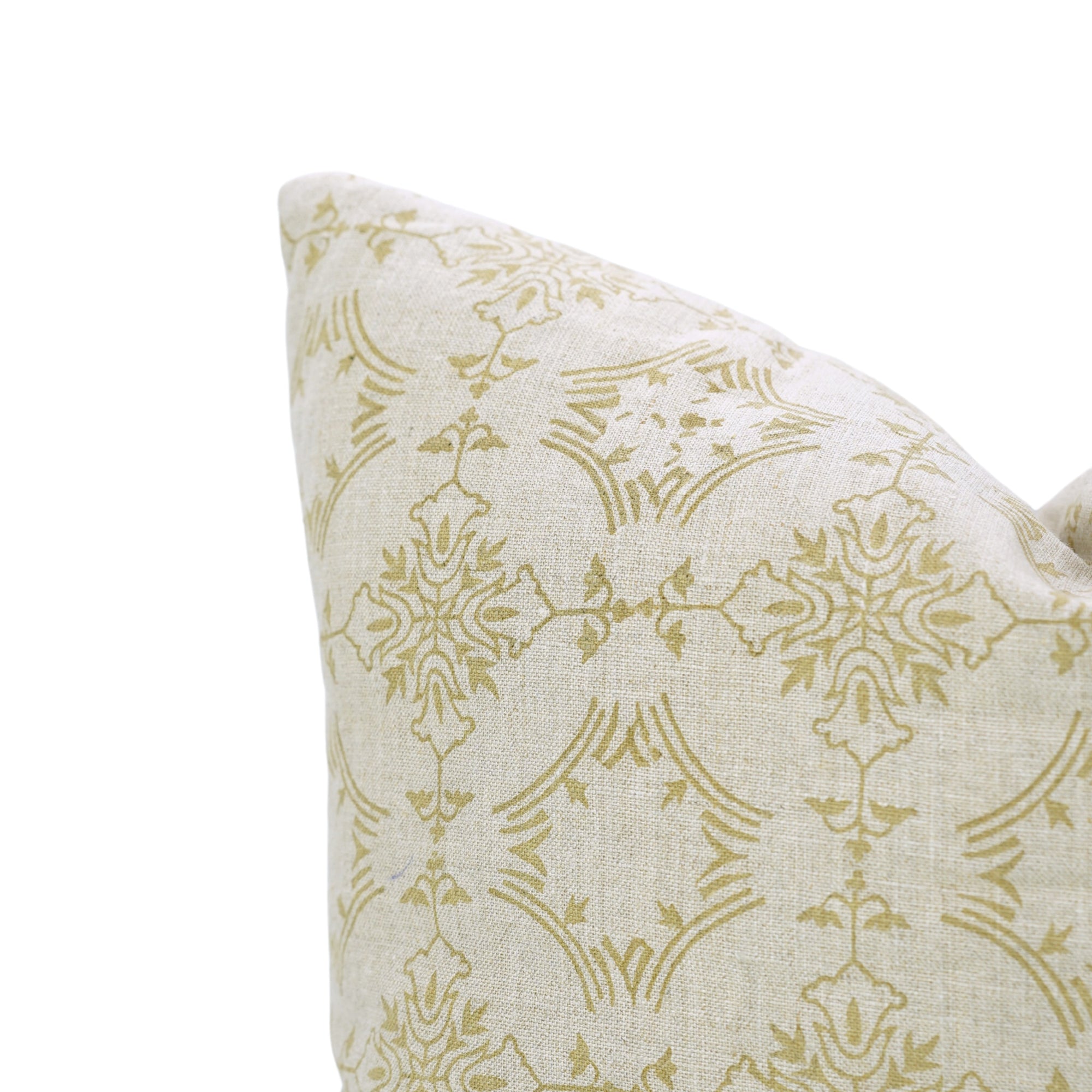 Handmade Printed Light Yellow Floral Boho Throw Pillow Case/Cover in Pure Linen – Chakravyuh