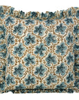 Handcrafted Linen Blue Floral Frill Pillow Cover