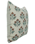 Handmade Block Printed Brown and Blueish Floral Throw Pillow Case in 100% Pure Linen - Chahat