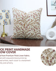Handmade Throw Pink & Green Floral Block Printed Thick Linen Boho Pillow Case For Living Room - Shehjan