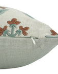Handmade Block Printed Brown and Blueish Floral Throw Pillow Case in 100% Pure Linen - Chahat