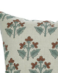 Handmade Block Printed Brown and Blueish Floral Throw Pillow Case in 100% Pure Linen - Chahat