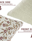 Handmade Throw Pink & Green Floral Block Printed Thick Linen Boho Pillow Case For Living Room - Shehjan